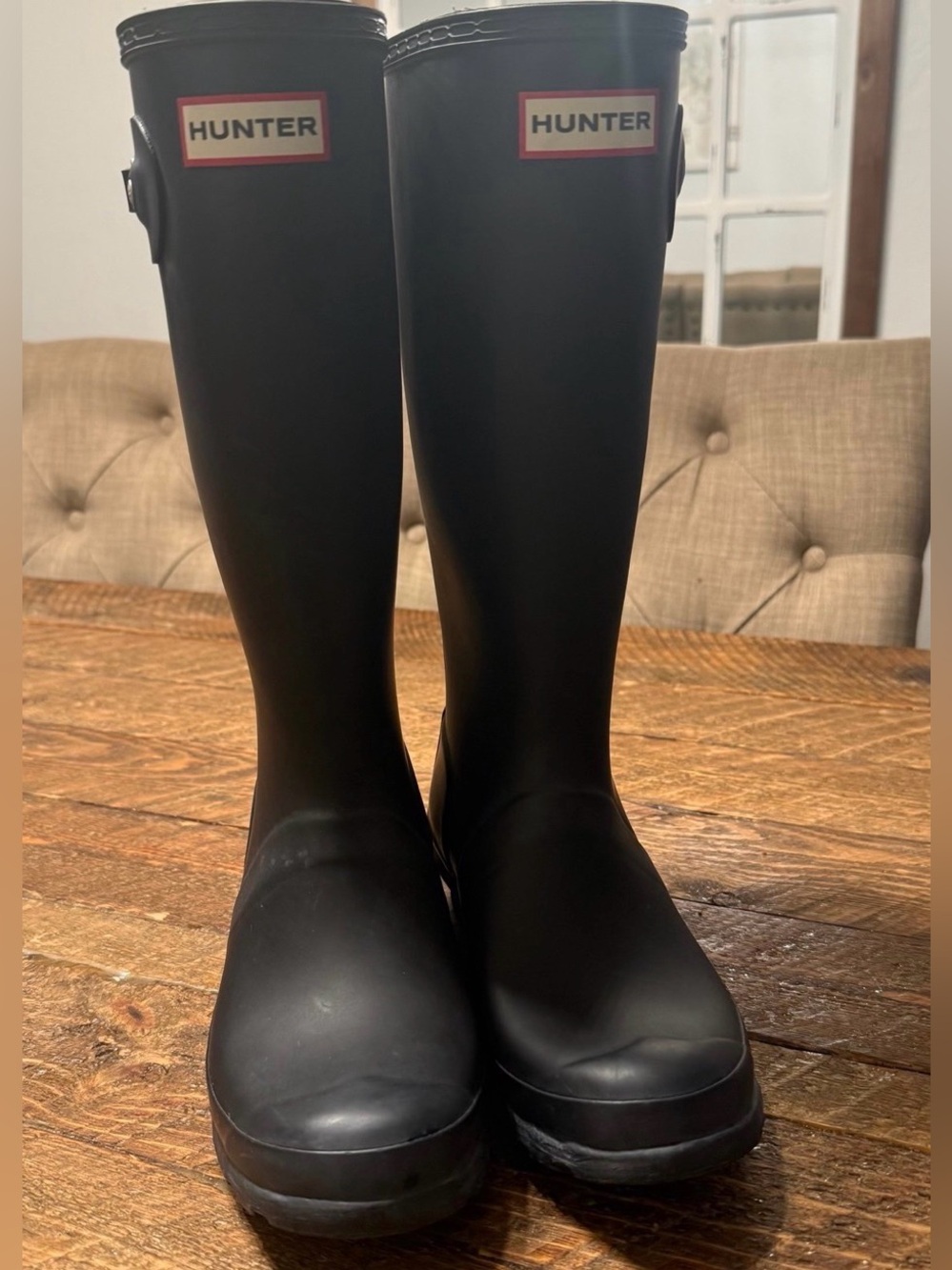 Hunter Black Matte Tall Rain Boots with Signature Logo (Size 5)